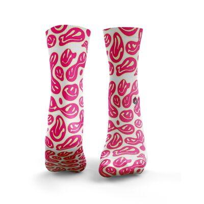 Smiley 2.0 Socks - Mens Pink & Cream