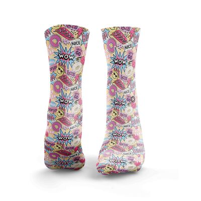 Chaussettes Sticker Bomb - Femme Rouge & Bleu