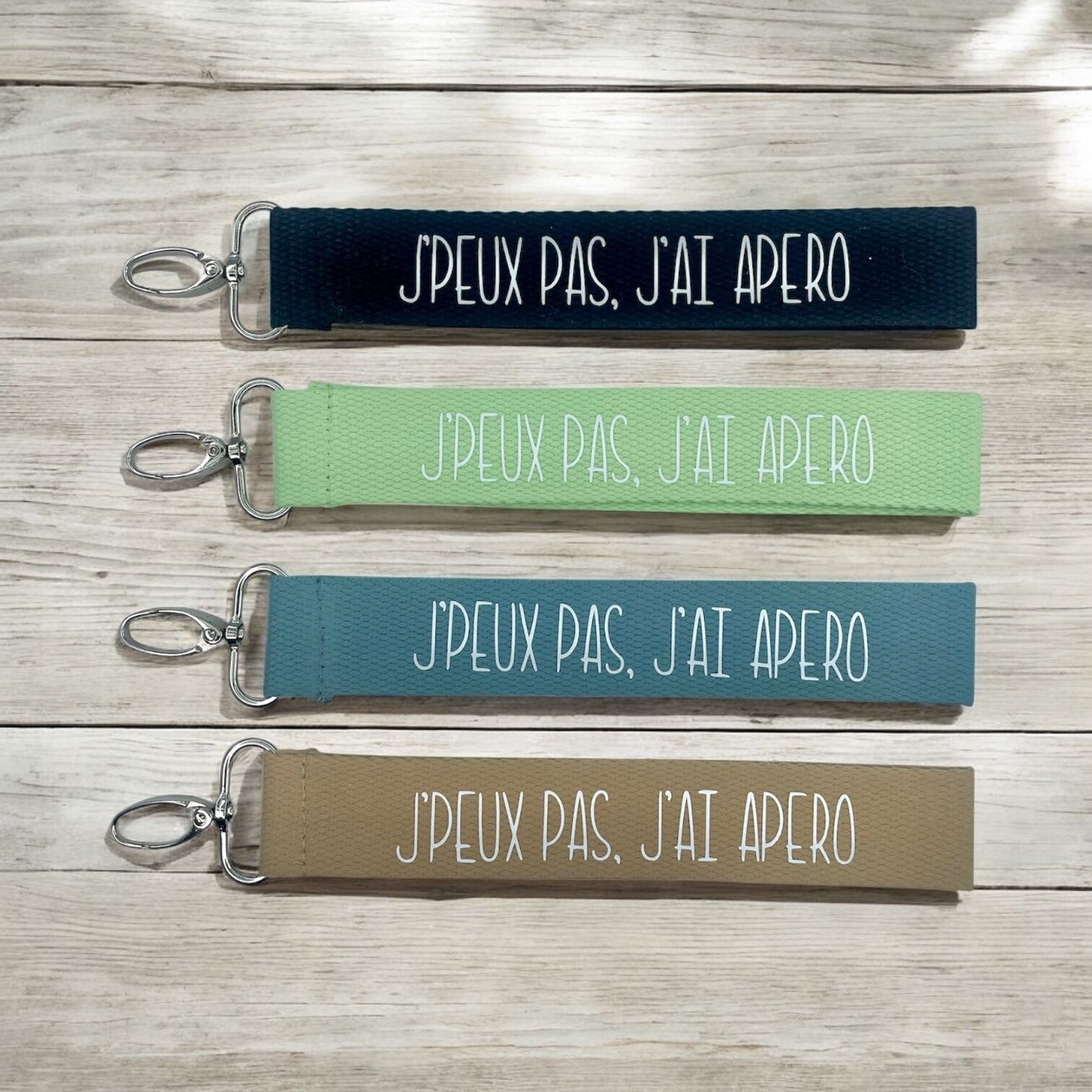Porte clés sangle, "J'peux pas j'ai apéro"