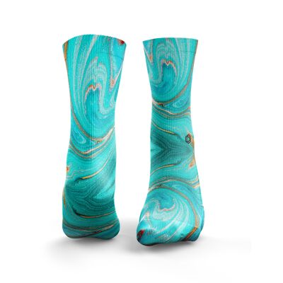 Marble Socks - Mens Aqua Blue & Gold