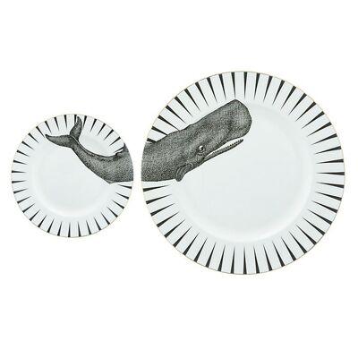 YE - Box of 2 plates 26 and 16 cm Mono Party Whale