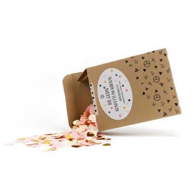 Confettis dans une boîte (confettis coeur en rose / crème / or) - 100 grammes
