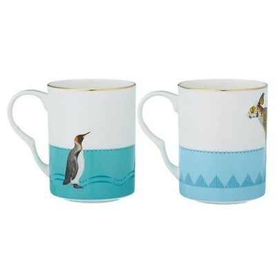 YE - Box of 2 mugs 28 cl Penguin and Cheetah