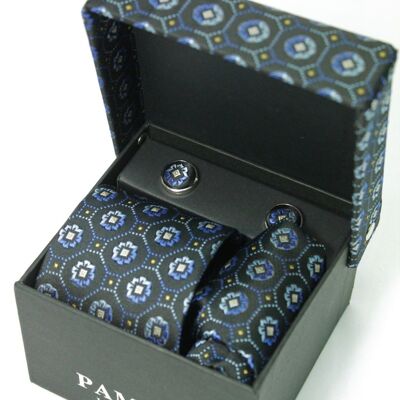 Floral Hex Design Tie & Cufflinks Set_Floral Hex Design Tie & Cufflinks Set