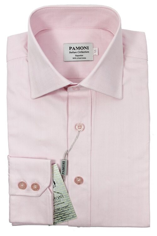 Slim Fit Pink Herringbone Shirt_Slim Fit Pink Herringbone Shirt