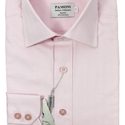 Slim Fit Pink Herringbone Shirt_Pink