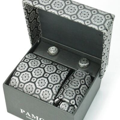 Black & Silver Tibetan Style Tie & Cufflinks Set_Black & Silver Tibetan Style Tie & Cufflinks Set