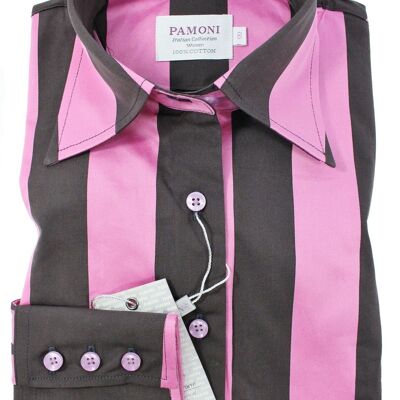 Pink Black Bold Stripe Fitted Shirt_Pink Black Bold Stripe Fitted Shirt