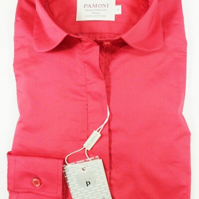 Red Curved Collar Fitted Shirt_Red Curved Collar Fitted Shirt