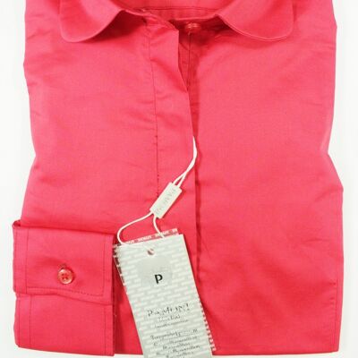 Red Curved Collar Fitted Shirt_Red