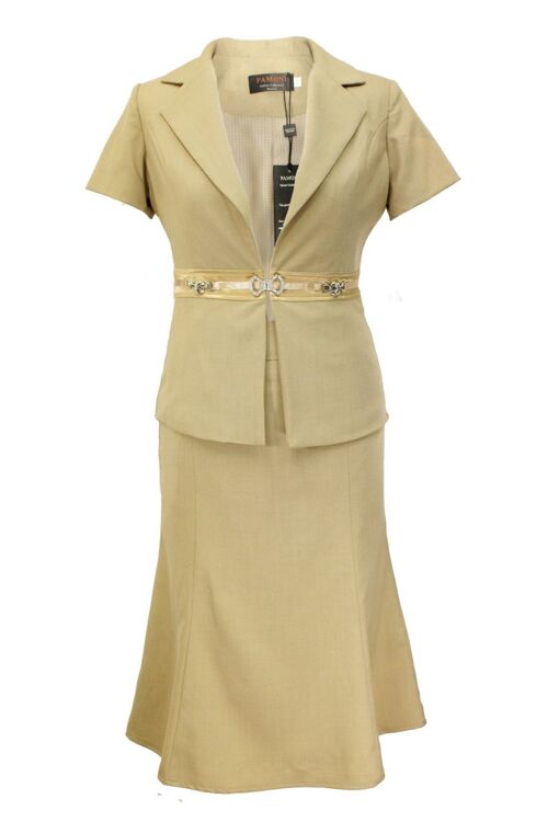 Beige Flared Skirt Suit_Beige Flared Skirt Suit