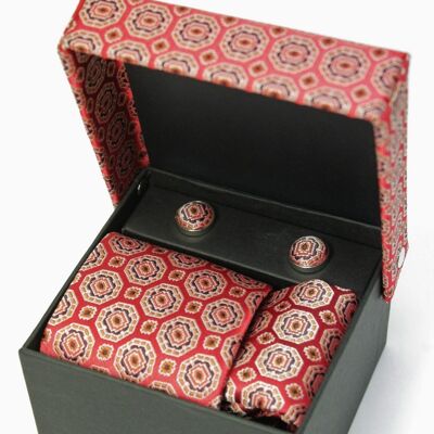 Tibetan Style Tie & Cufflinks Set_Red