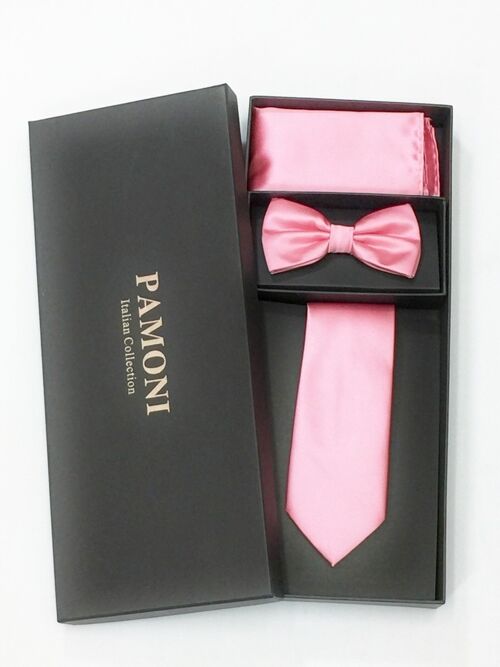 Plain Pink Tie & Bow Tie Set_Pink
