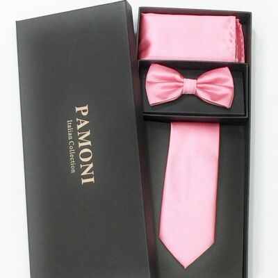 Plain Pink Tie & Bow Tie Set_Pink