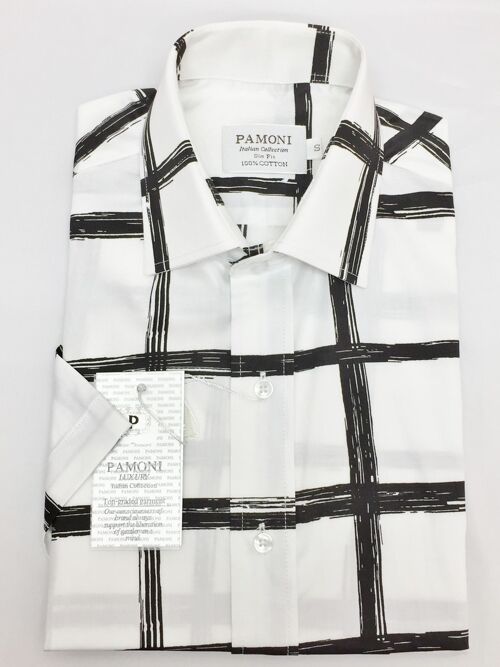 Plain White With Large Check Design Short Sleeves Shirt_Plain White With Large Check Design Short Sleeves Shirt