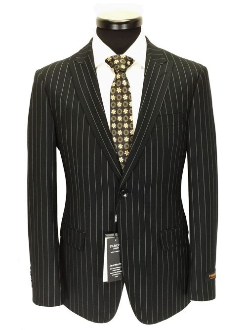 Black Pinstripe Two Button Slim Fit Suit_Black Pinstripe Two Button Slim Fit Suit