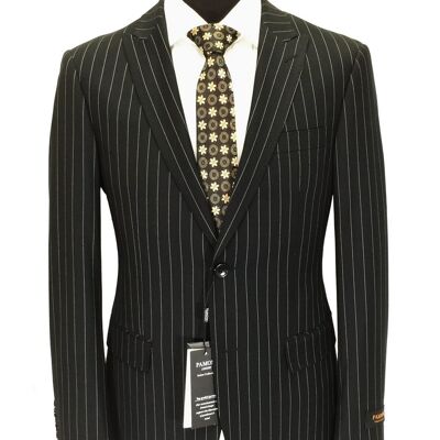 Black Pinstripe Two Button Slim Fit Suit_Black