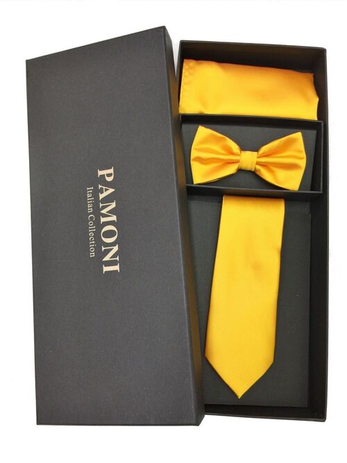 Plain Marigold Tie & Bow Tie Set_Yellow