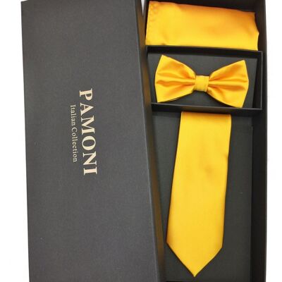 Plain Marigold Tie & Bow Tie Set_Yellow