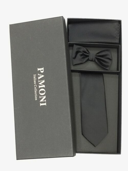 Plain Black Tie & Bow Tie Set_Plain Black Tie & Bow Tie Set