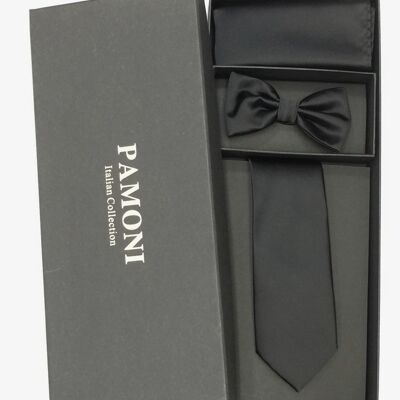 Plain Black Tie & Bow Tie Set_Black