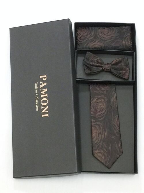 Brown Floral Tie & Bow Tie Set_Brown Floral Tie & Bow Tie Set