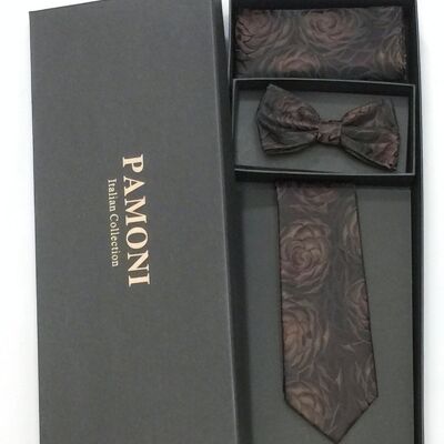 Brown Floral Tie & Bow Tie Set_Brown