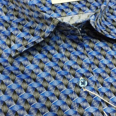 Blue & Black Diamond Print Fitted Shirt_Blue & Black Diamond Print Fitted Shirt