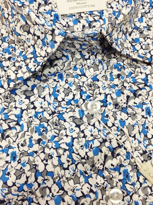 Blue & White Floral Print Fitted Shirt_Blue