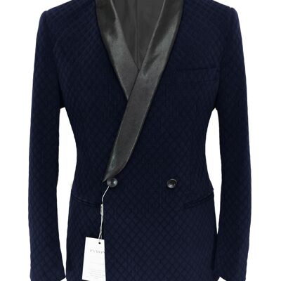 Diamond Embossed Velvet Blazer_Navy