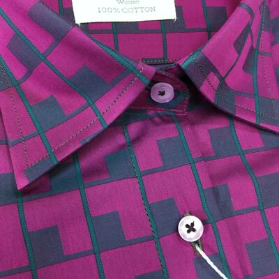 Purple Block Check Fitted Shirt_Purple Block Check Fitted Shirt