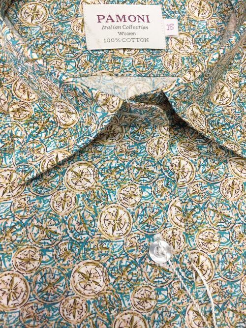 Green & Brown Print Fitted Shirt_Green & Brown Print Fitted Shirt