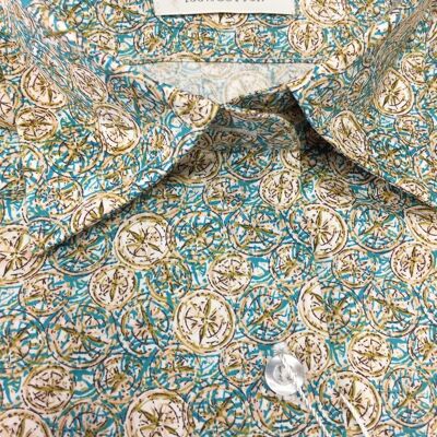 Green & Brown Print Fitted Shirt_Green & Brown Print Fitted Shirt