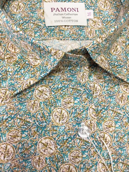 Green & Brown Print Fitted Shirt_Green