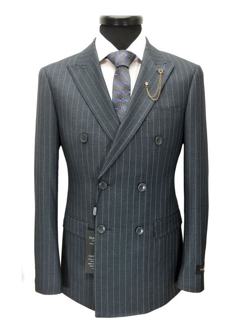 Grey Pinstripe Double Breasted Suit_Grey Pinstripe Double Breasted Suit