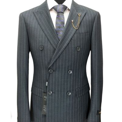 Grey Pinstripe Double Breasted Suit_Grey Pinstripe Double Breasted Suit