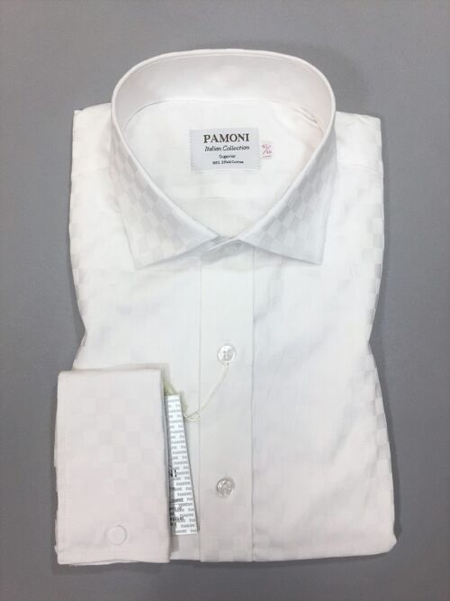 White Box Pattern Slim Fit Shirt_White