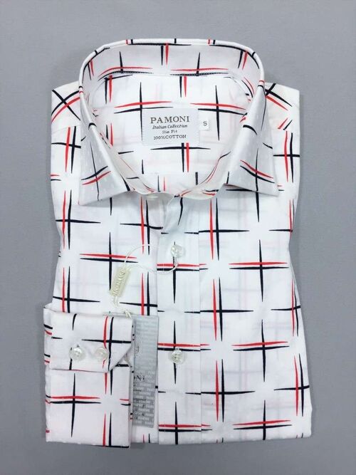 White Navy/red Cross Design Slim Fit Shirt_White Navy/red Cross Design Slim Fit Shirt