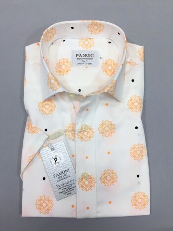 Chemise à manches courtes à imprimé fleurs orange blanc_White 1