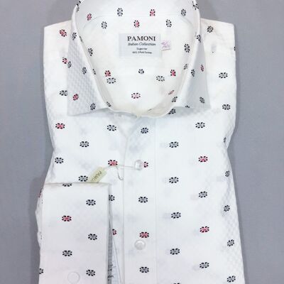 White Flag Print Slim Fit Shirt_White Flag Print Slim Fit Shirt