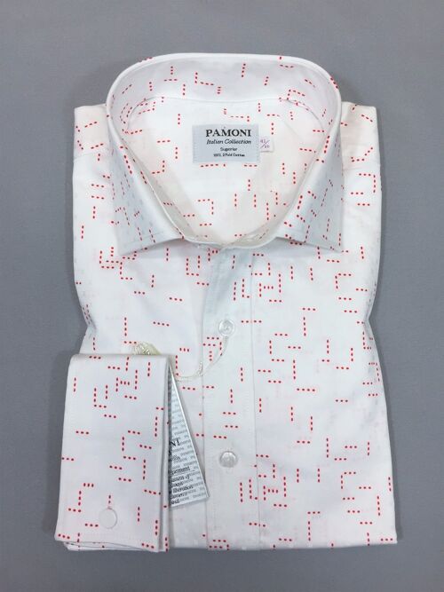 Red Dotted Print Slim Fit Shirt_Red Dotted Print Slim Fit Shirt