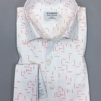 Red Dotted Print Slim Fit Shirt_Red Dotted Print Slim Fit Shirt