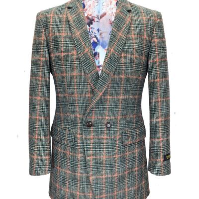 Houndstooth Green/orange Check 3/4 Coat_Houndstooth Green/orange Check 3/4 Coat