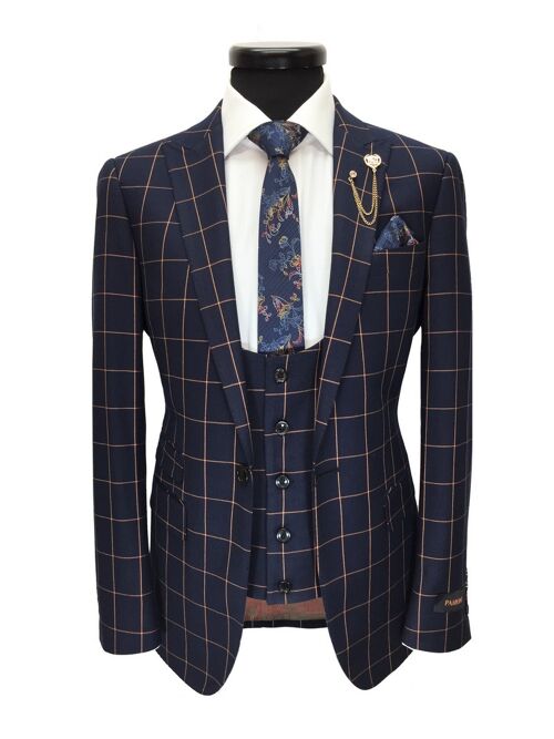 Navy Check One Button 3-piece Suit_Navy Check One Button 3-piece Suit