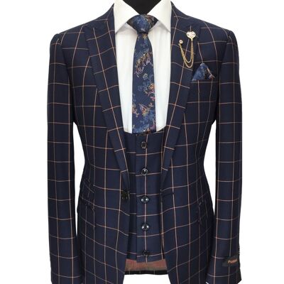 Navy Check One Button 3-piece Suit_Navy
