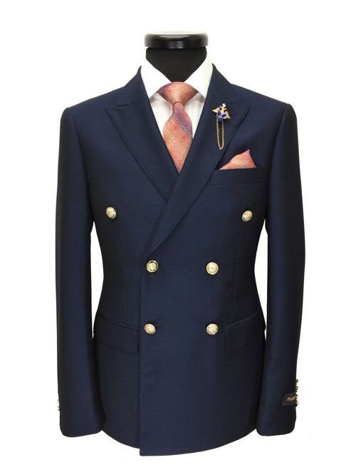 Navy Double Breasted Slim Fit Blazer_Navy Double Breasted Slim Fit Blazer