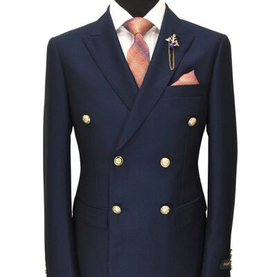 Navy Double Breasted Slim Fit Blazer_Navy Double Breasted Slim Fit Blazer