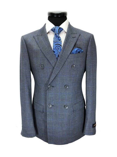 Grey Prince Of Wales Check Double Breasted Suit_Grey Prince Of Wales Check Double Breasted Suit