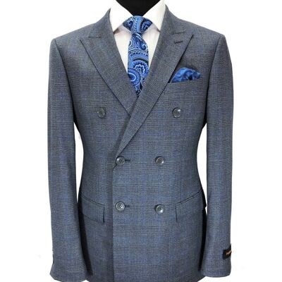 Grey Prince Of Wales Check Double Breasted Suit_Grey Prince Of Wales Check Double Breasted Suit