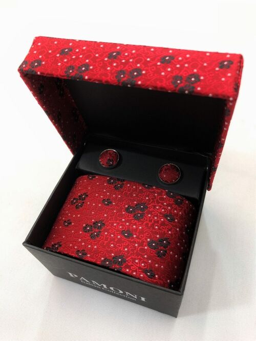 Red Floral Tie & Cufflinks Set_Red Floral Tie & Cufflinks Set